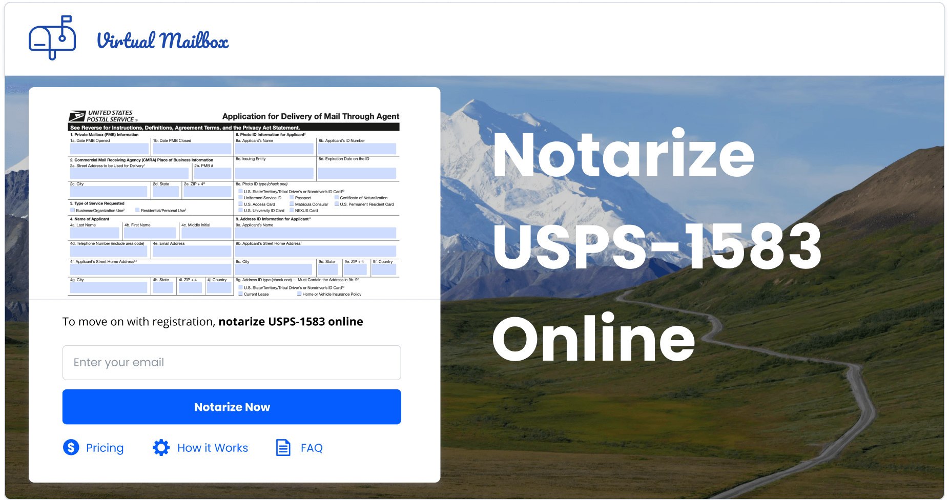 Screenshot of Notarize USPS-1583 form online